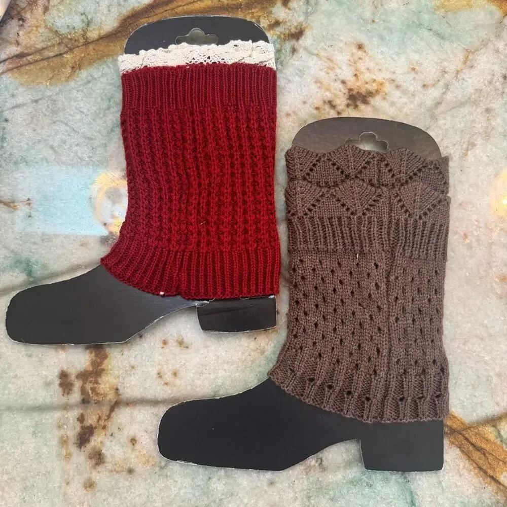 Envy Women's Knit Ankle/Leg Warmers 2 Pairs - Red and Brown One‎ Size